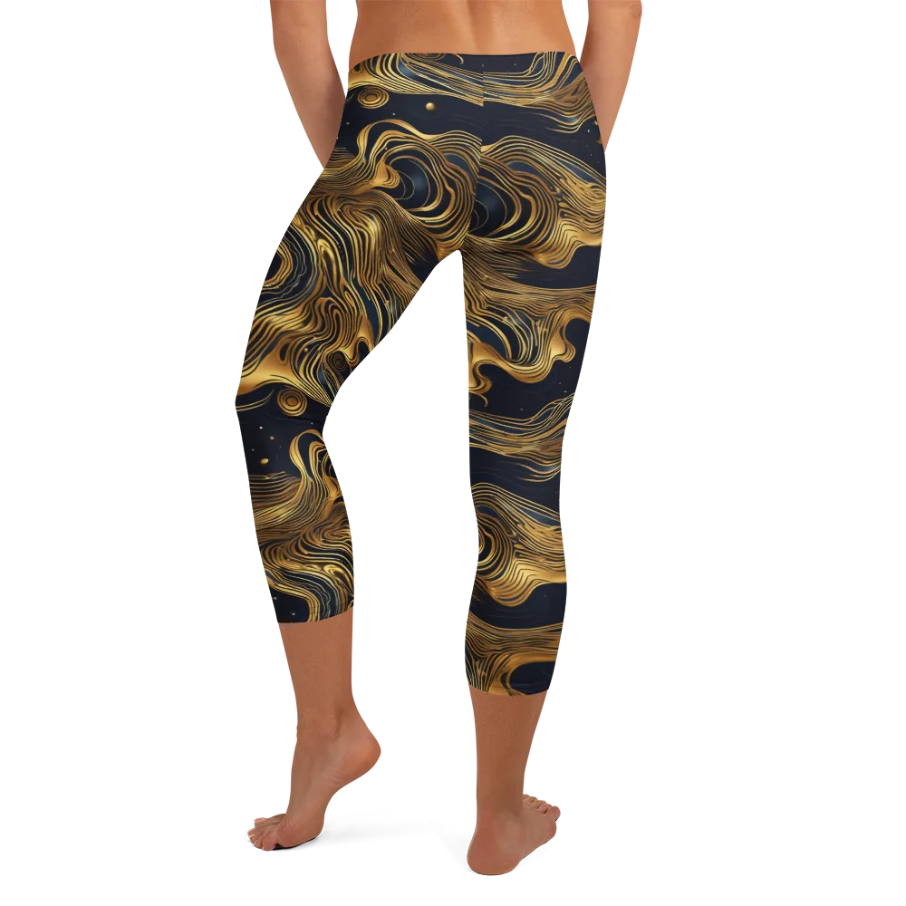 Midnight Goldflow on Capri Leggings — Back