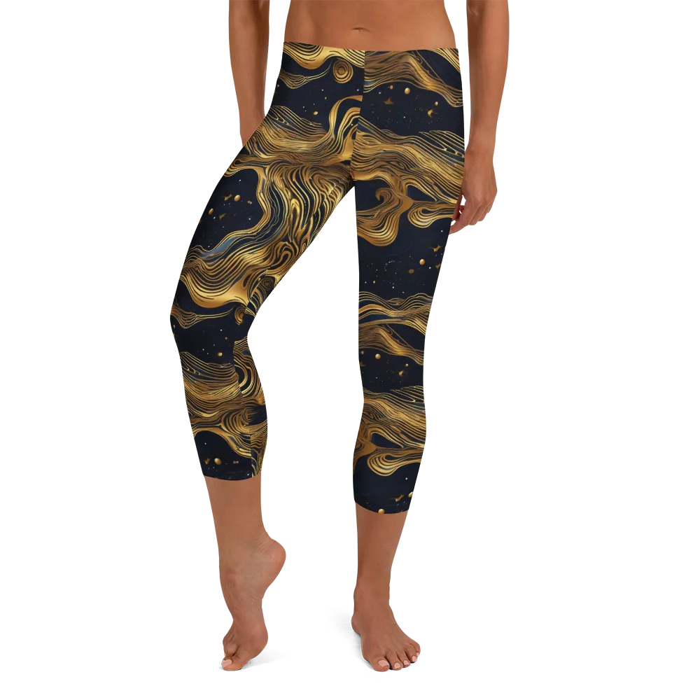Midnight Goldflow on Capri Leggings — Front