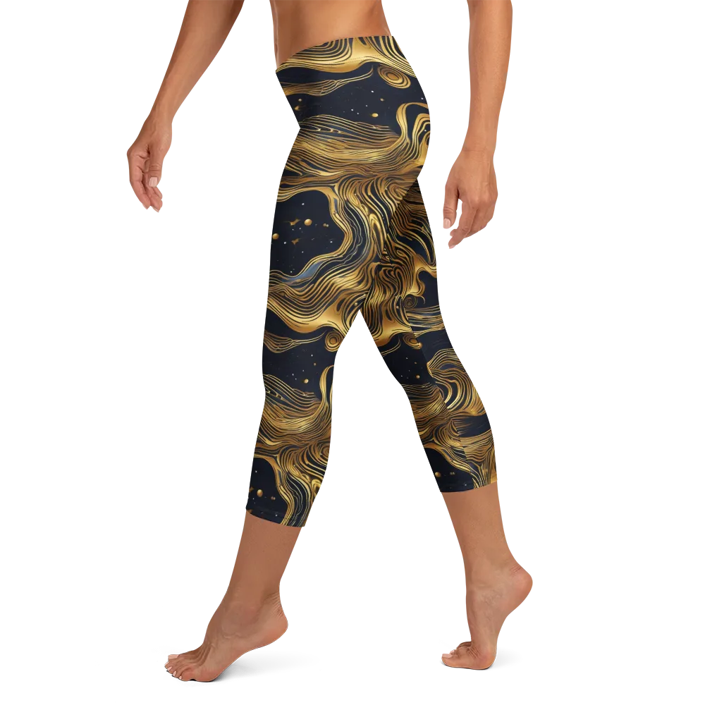 Midnight Goldflow on Capri Leggings — Left