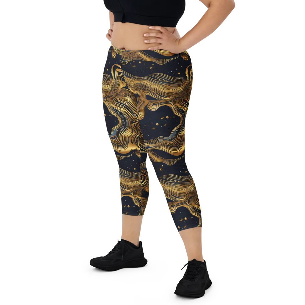 Midnight Goldflow on Capri Leggings — Front