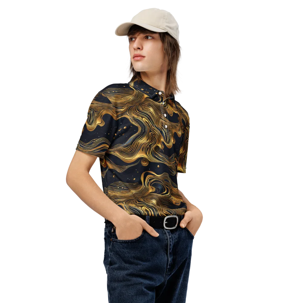 Midnight Goldflow on Men's Slim Fit Polo Shirt — Right Front