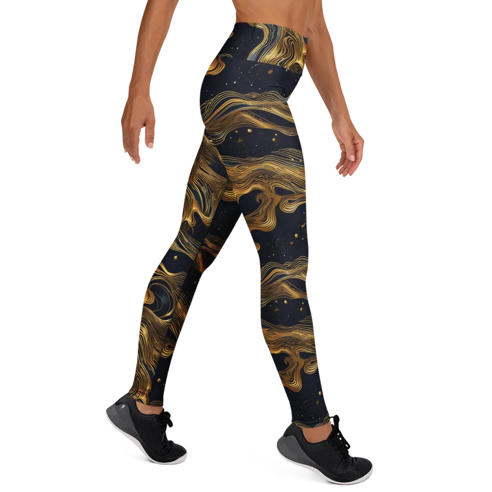 Midnight Goldflow on Yoga Leggings — Right