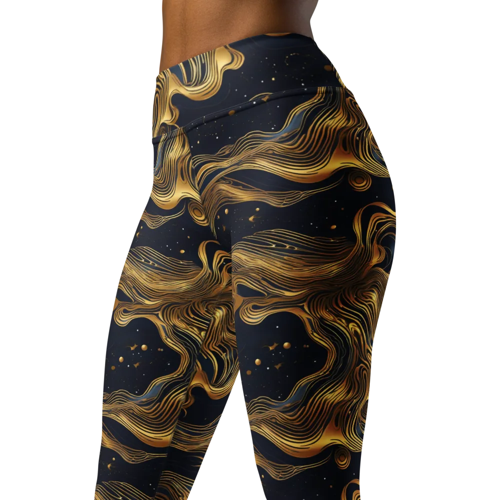 Midnight Goldflow on Yoga Leggings — Left Front