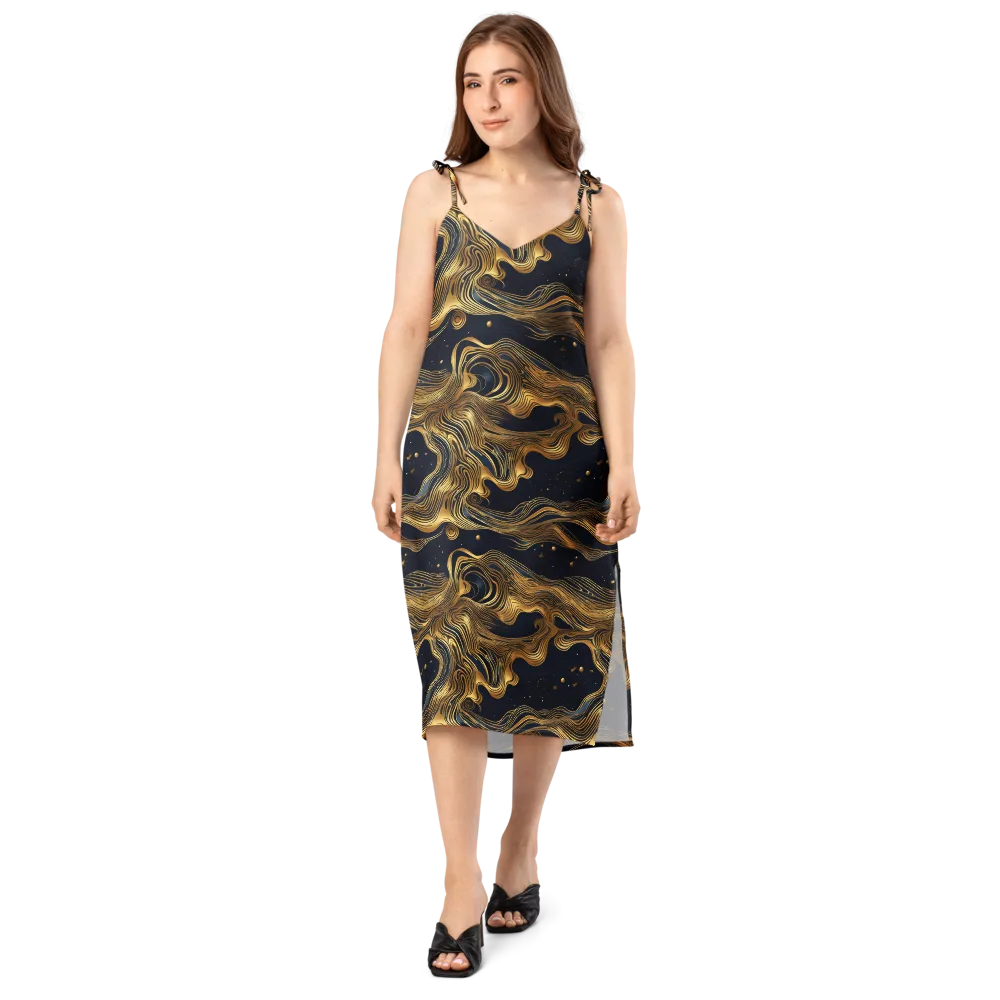 Midnight Goldflow on Slip Dress — Front