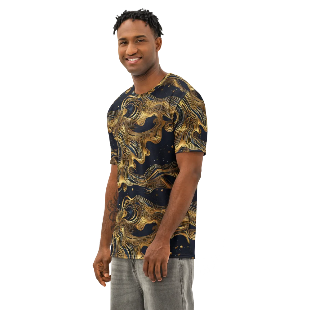 Midnight Goldflow on Men's Cotton Crew Neck T-Shirt — Left Front