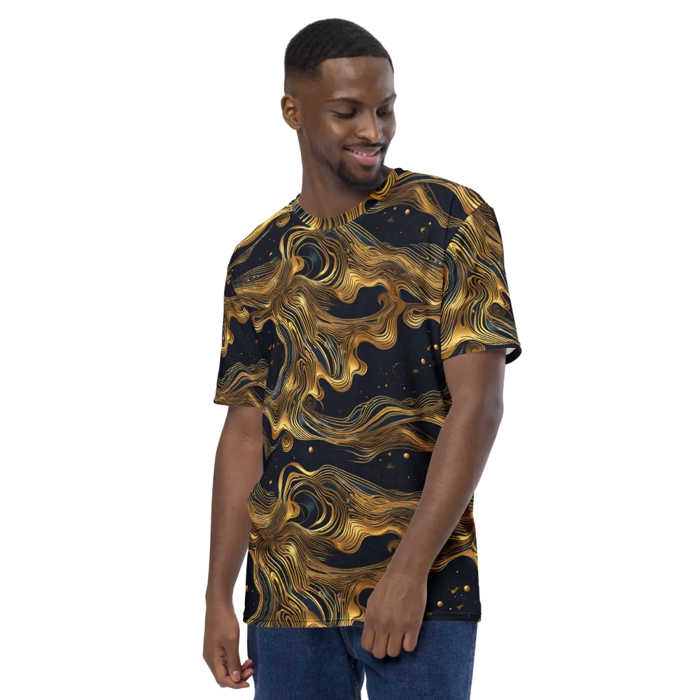 Midnight Goldflow on Men's Crew Neck T-Shirt — Left