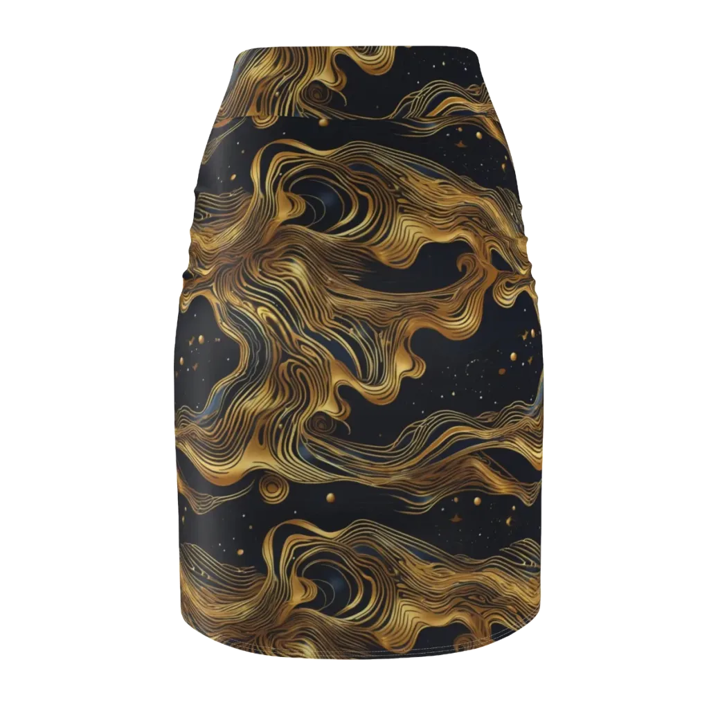 Midnight Goldflow on Pencil Skirt — Back