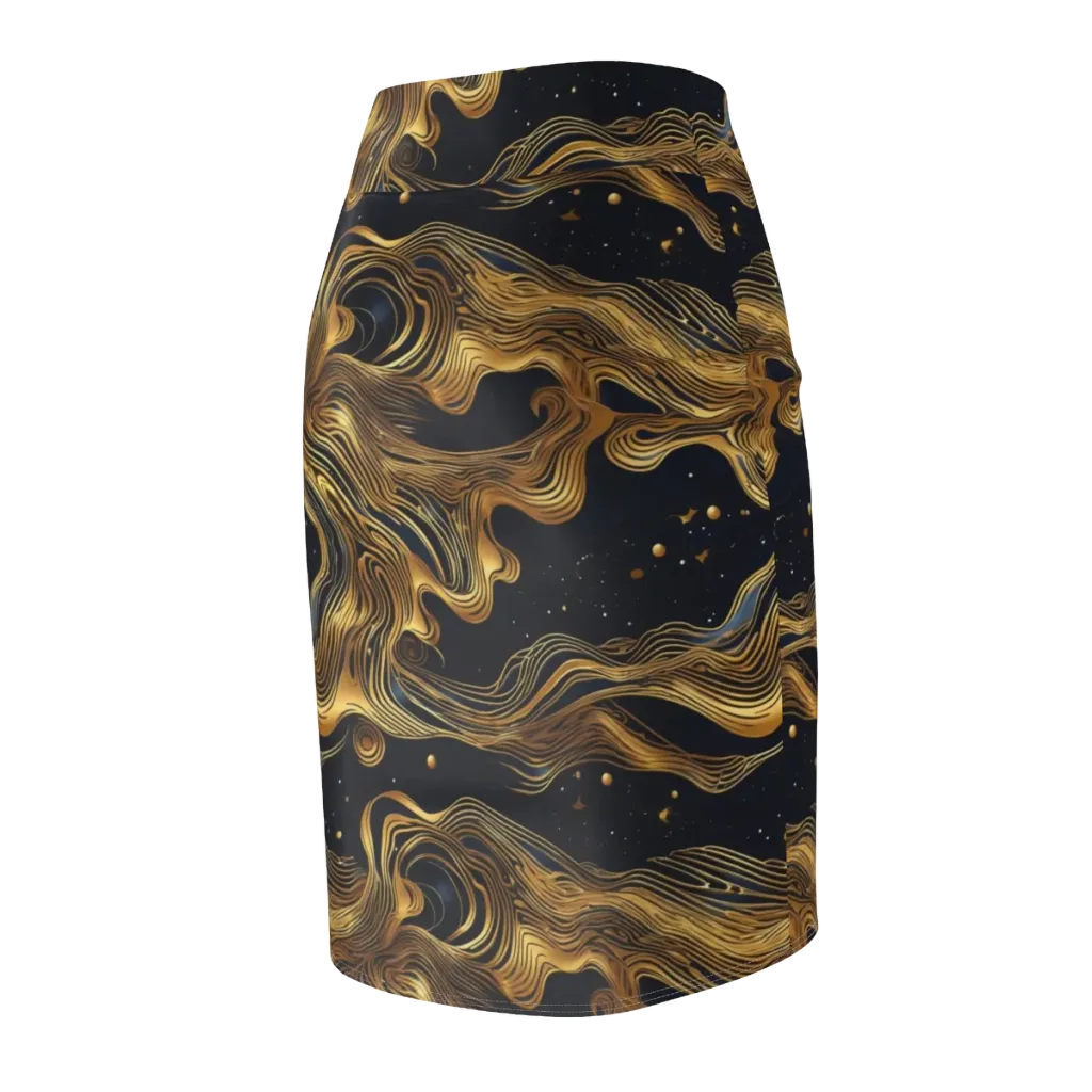 Midnight Goldflow on Pencil Skirt — Back Side