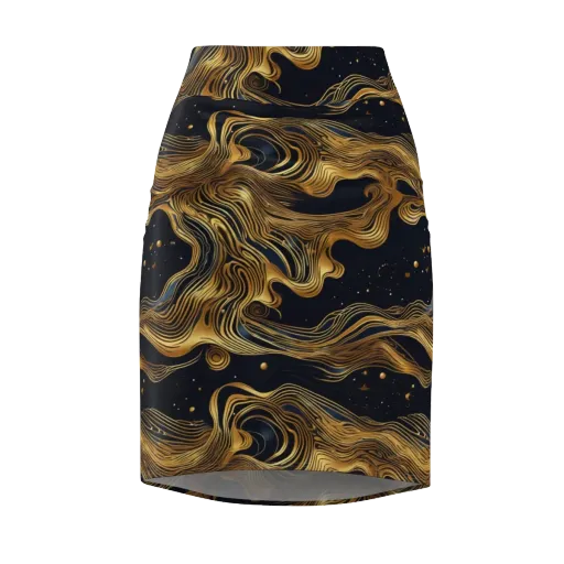 Midnight Goldflow on a Pencil Skirt