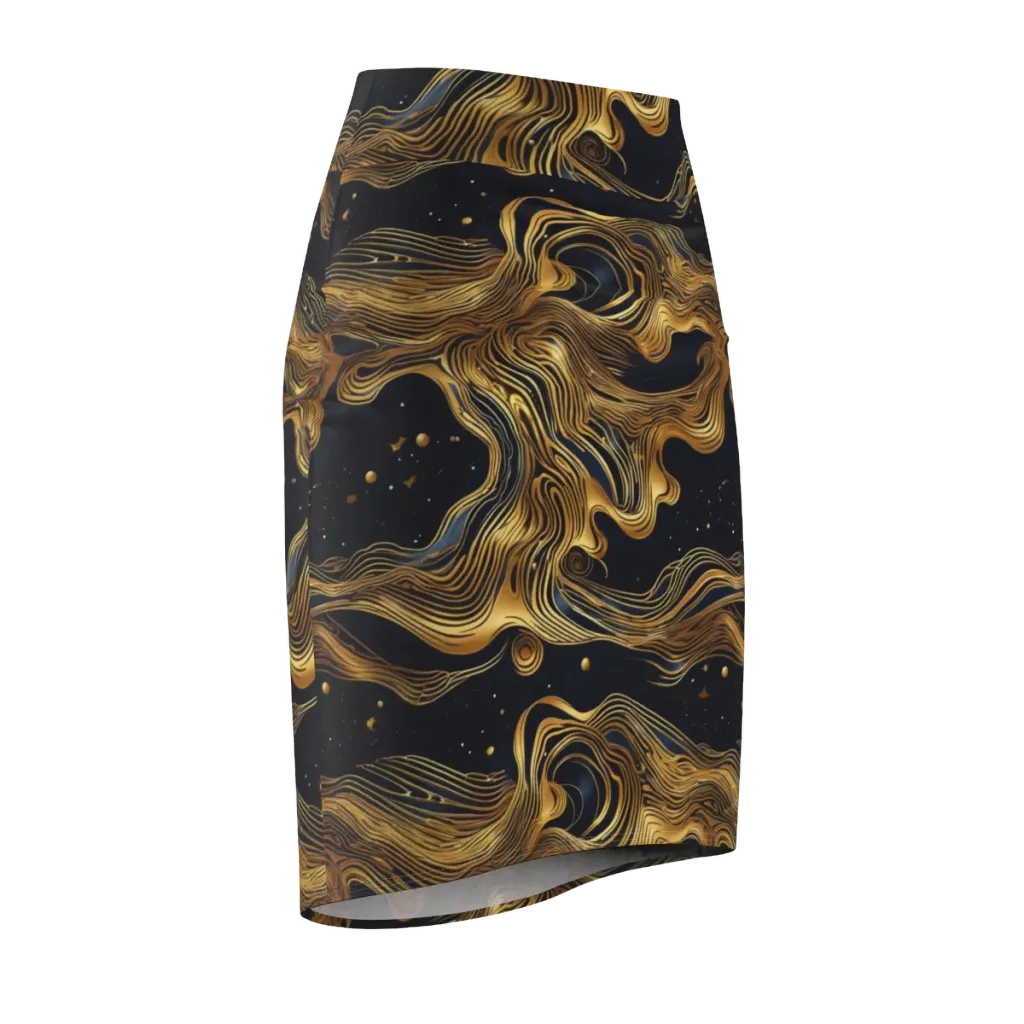 Midnight Goldflow on Pencil Skirt — Front Side