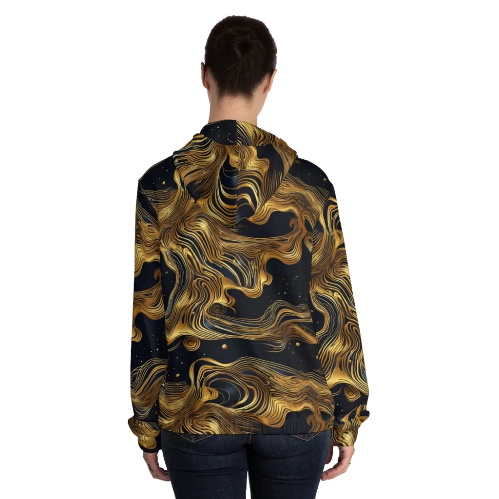 Midnight Goldflow on Women's Full-Zip Hoodie — Back On Person