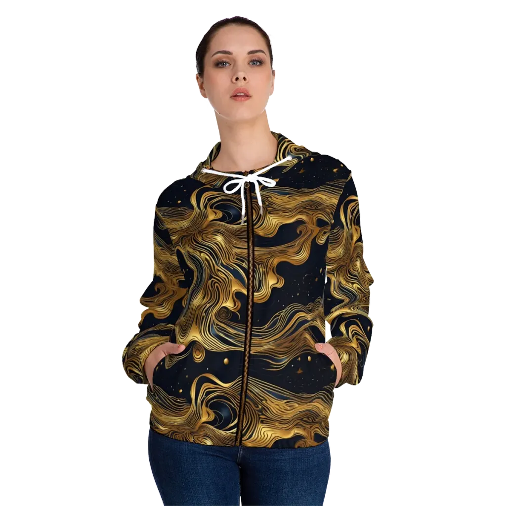 Midnight Goldflow on Women's Full-Zip Hoodie — Front On Person