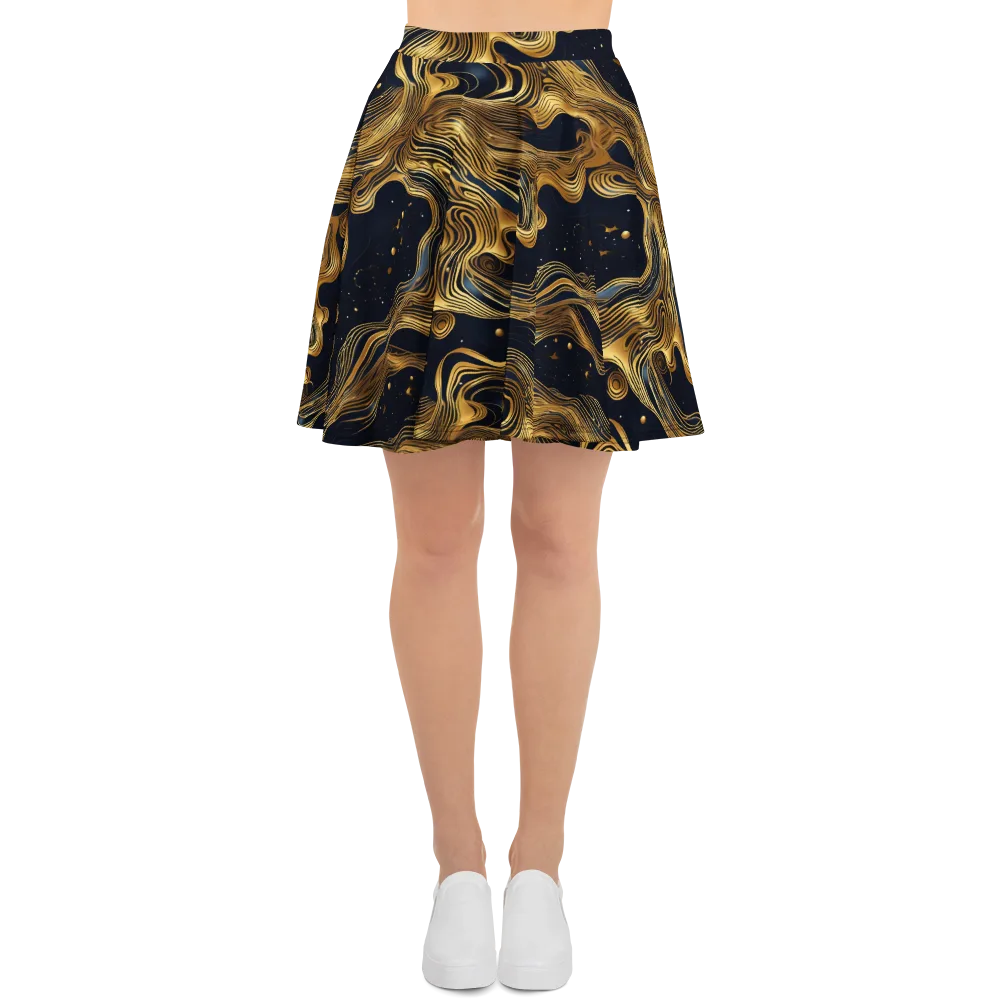 Midnight Goldflow on Skater Skirt — Front