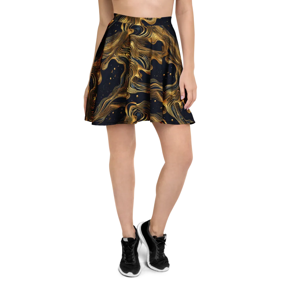 Midnight Goldflow on Skater Skirt — Front