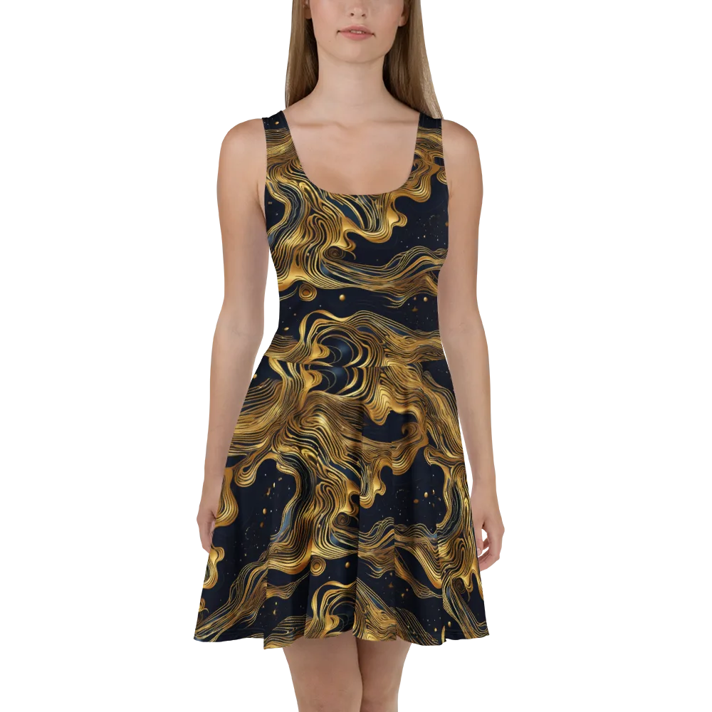 Midnight Goldflow on Skater Dress — Front