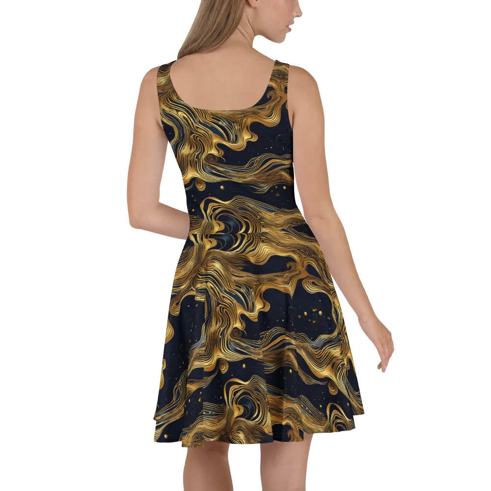 Midnight Goldflow on Skater Dress — Back