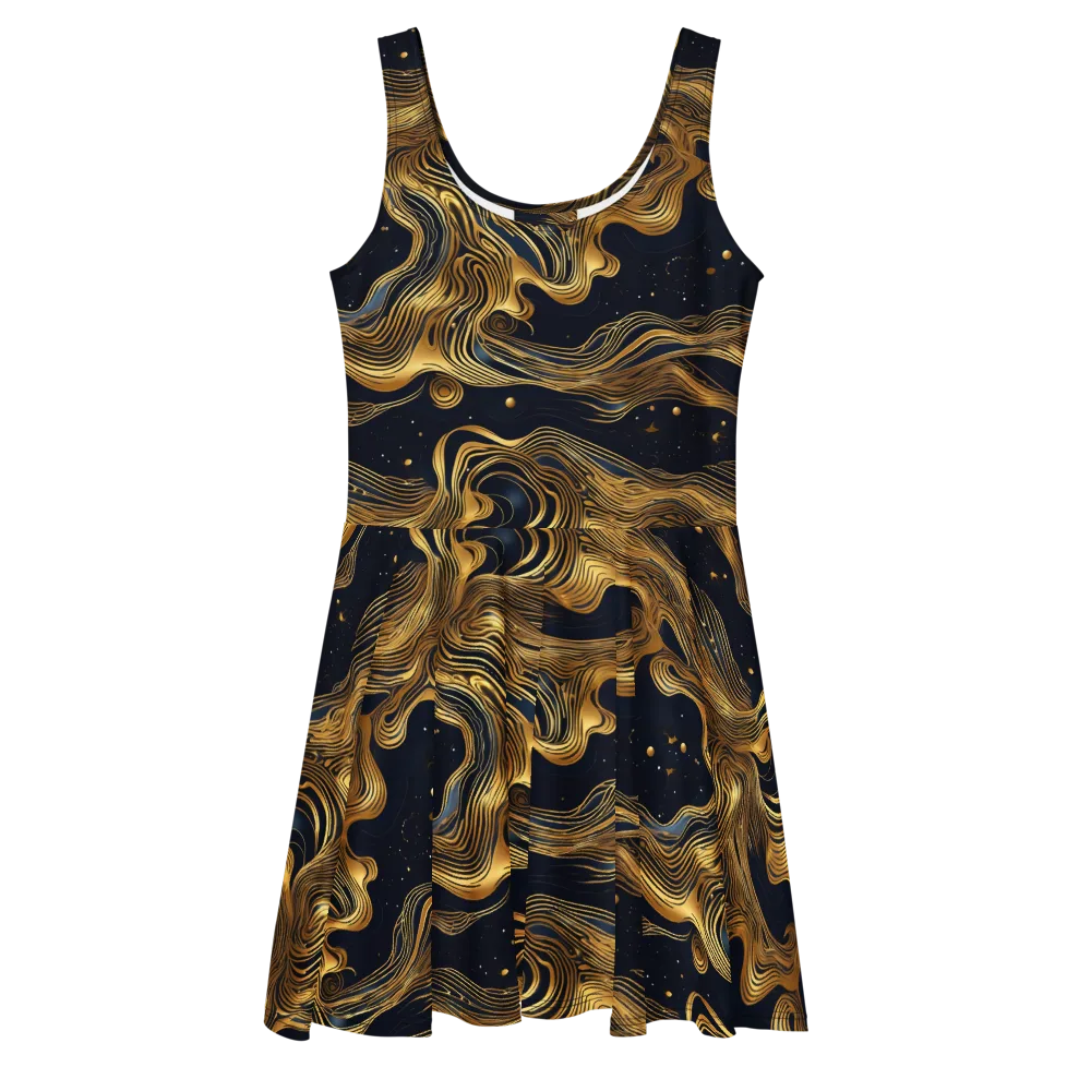 Midnight Goldflow on Skater Dress — Front