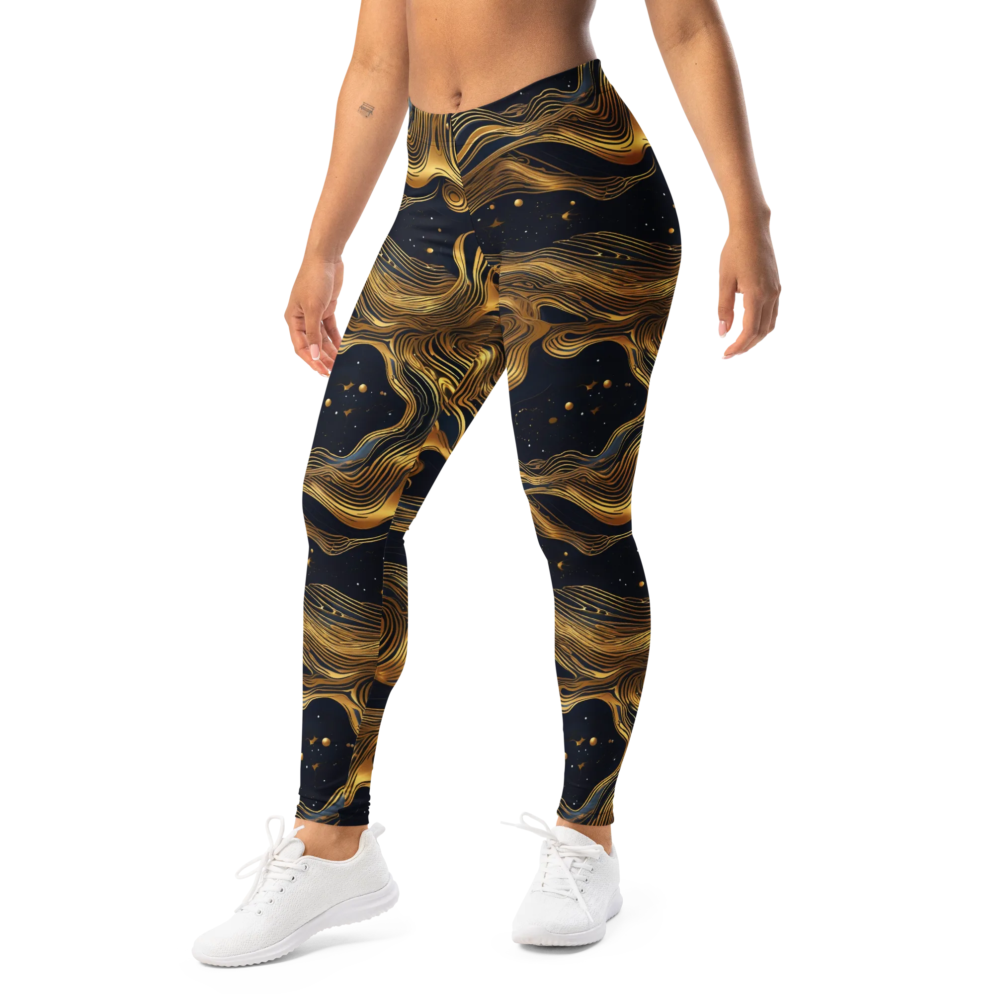 Midnight Goldflow on Leggings — Left Front
