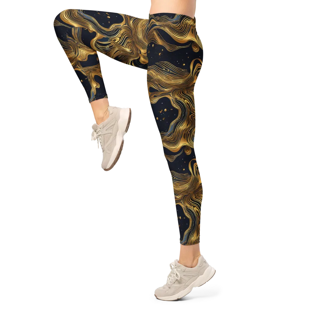 Midnight Goldflow on Leggings — Left