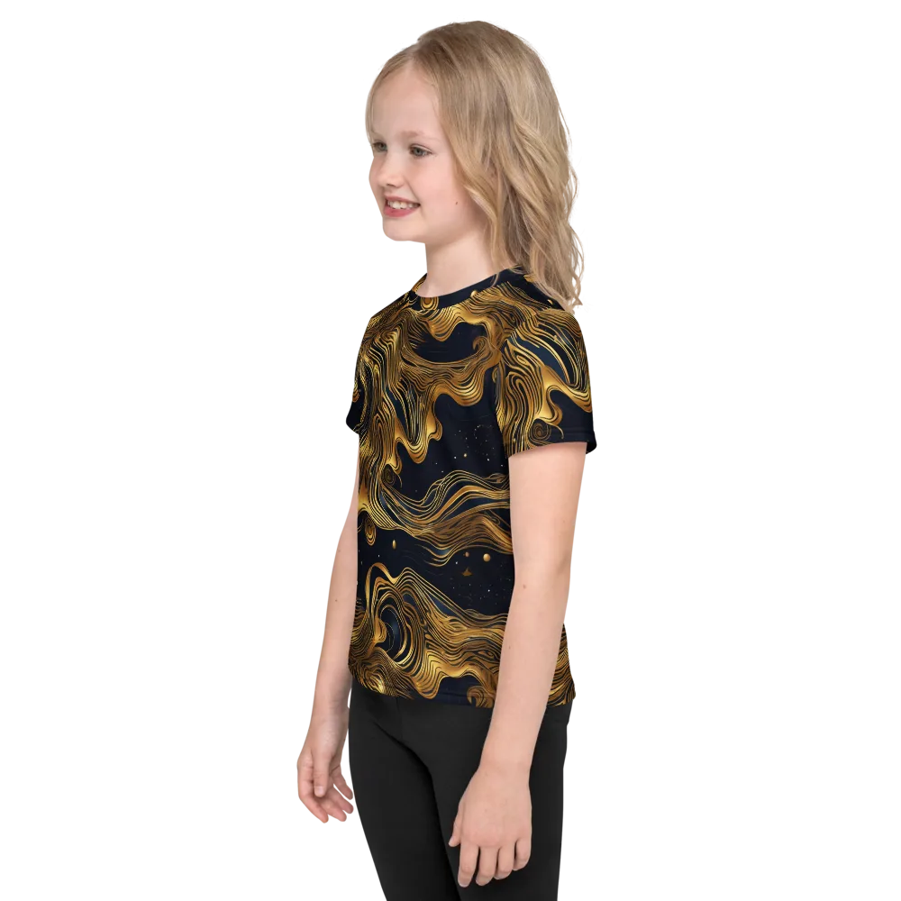 Midnight Goldflow on Kids Crew Neck T-Shirt — Left