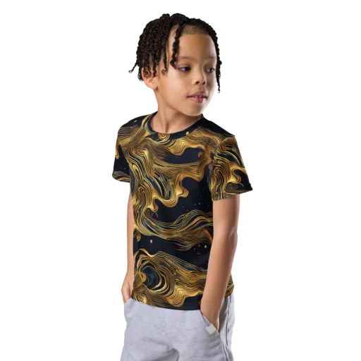 Midnight Goldflow on a Kids Crew Neck T-Shirt