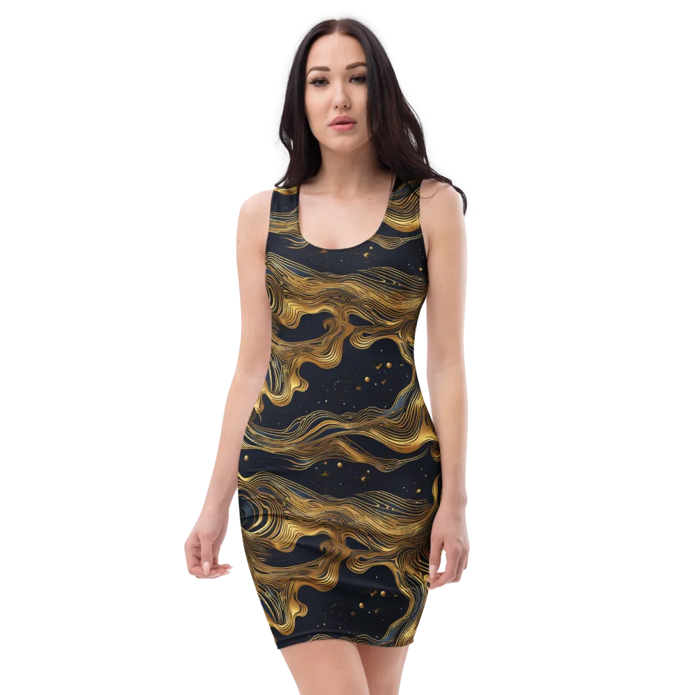 Midnight Goldflow on Bodycon Dress — Front