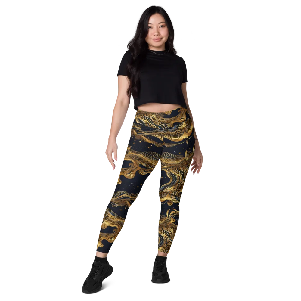 Midnight Goldflow on Leggings with Pockets — Front