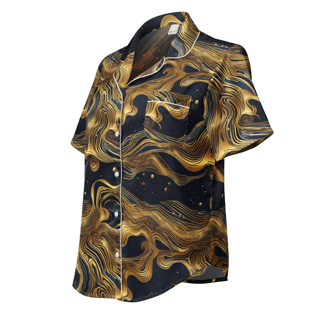 Midnight Goldflow on Women's Short Sleeve Pajama Top — Left Front