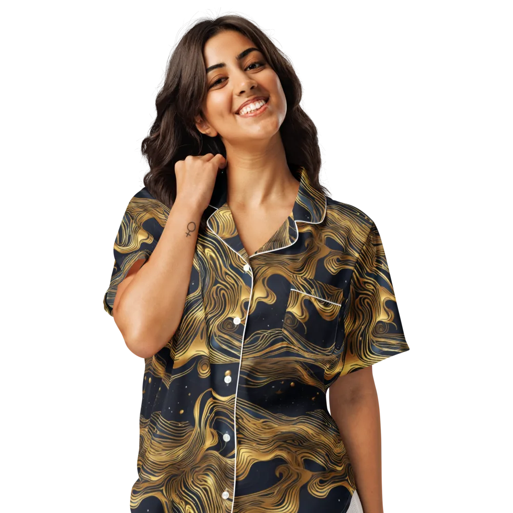 Midnight Goldflow on Women's Short Sleeve Pajama Top — Front