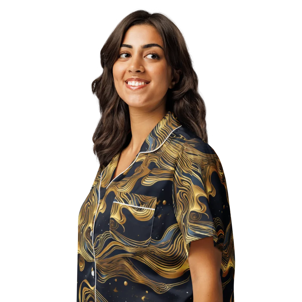 Midnight Goldflow on Women's Short Sleeve Pajama Top — Left Front
