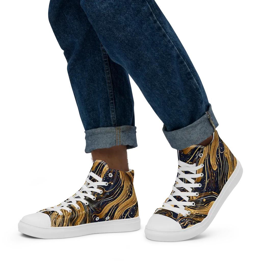 Midnight Aurum on Men's High Top Canvas Shoes — Left