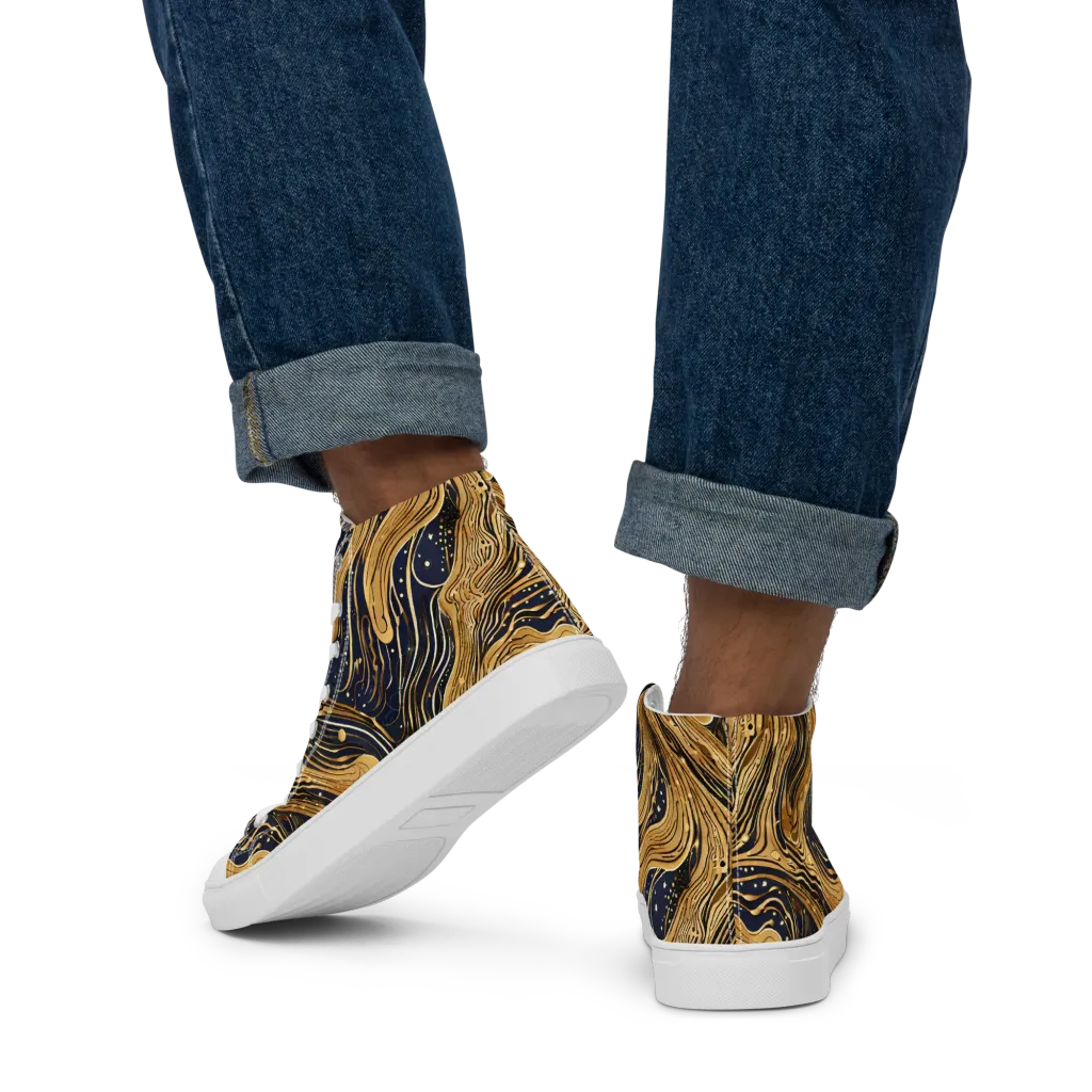 Midnight Aurum on Men's High Top Canvas Shoes — Back