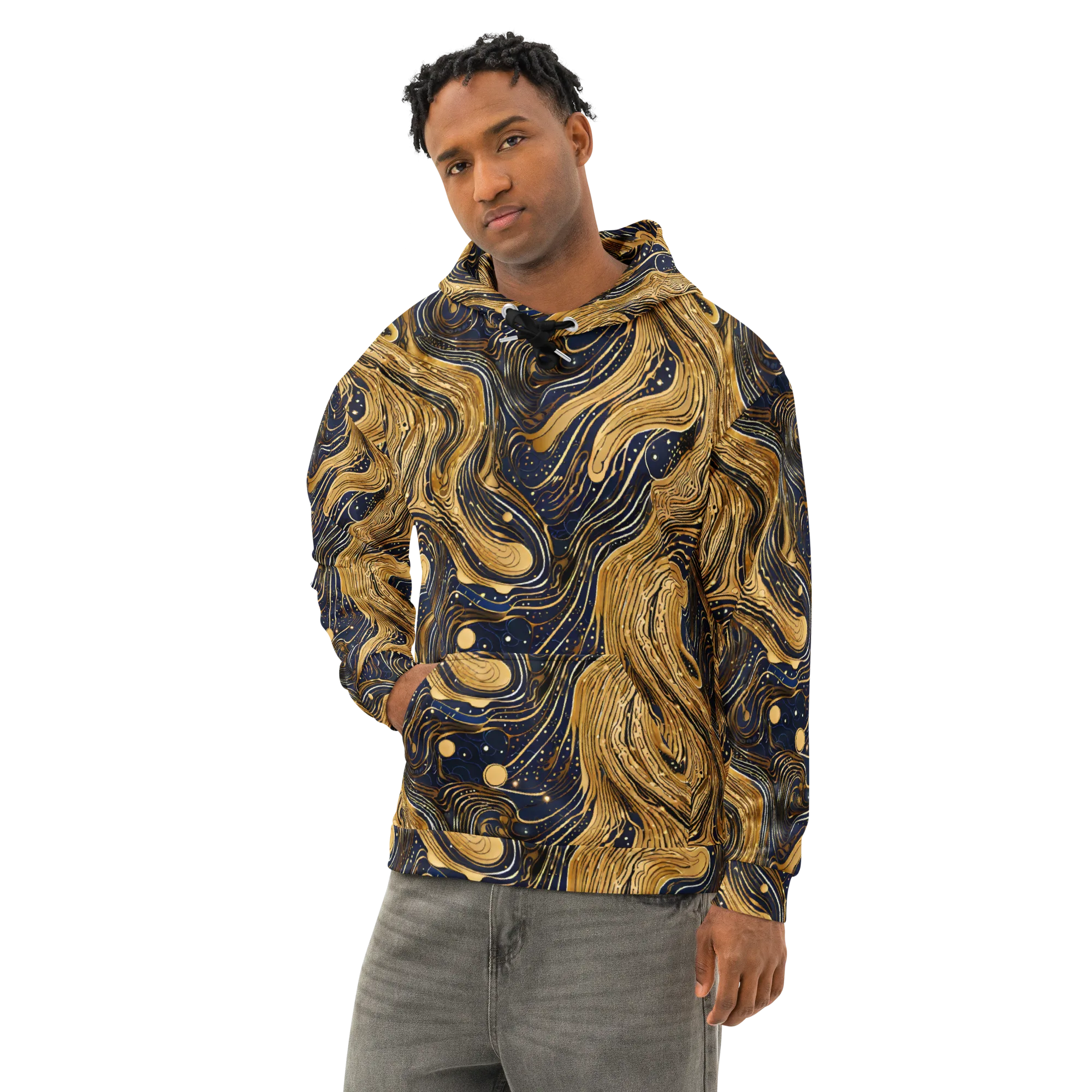 Midnight Aurum on Cotton Hoodie — Left Front