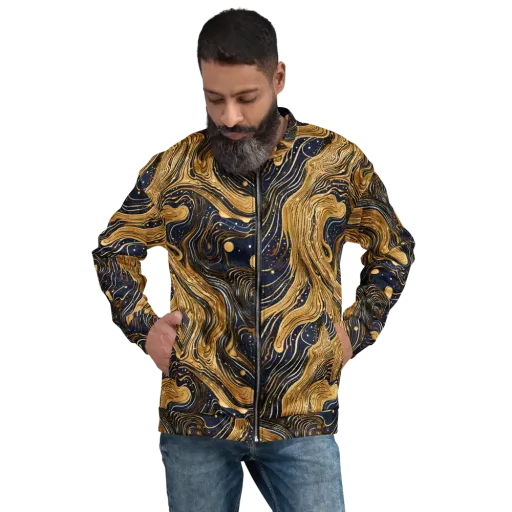 Midnight Aurum on a Bomber Jacket