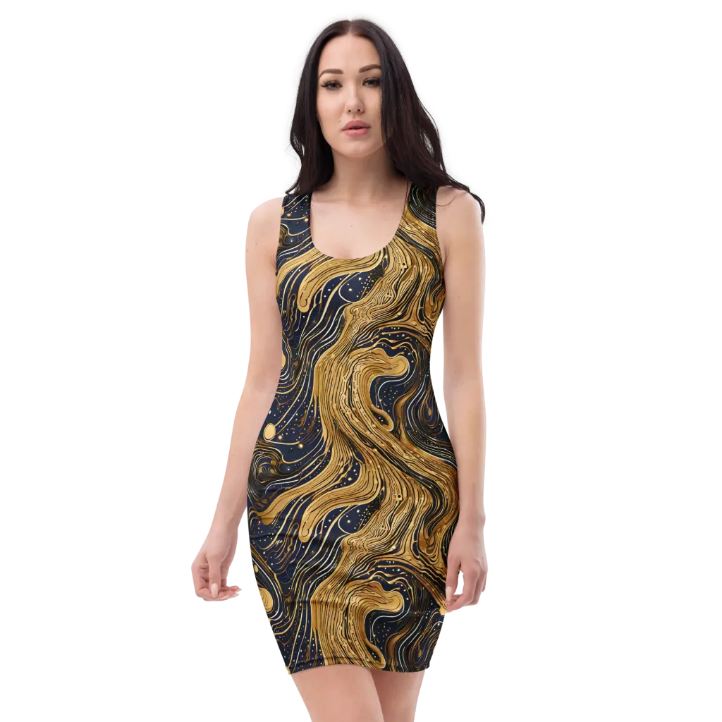 Midnight Aurum on Bodycon Dress — Front