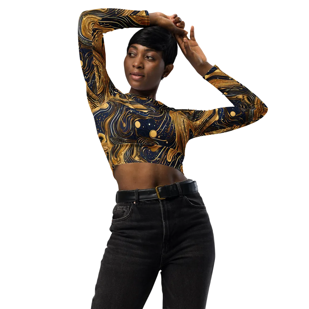 Midnight Aurum on Long Sleeve Crop Top — Front