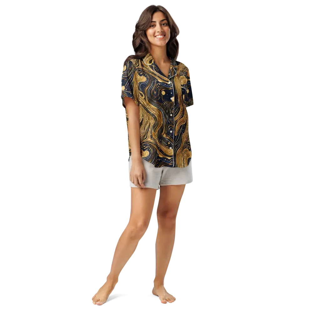 Midnight Aurum on Women's Short Sleeve Pajama Top — Front