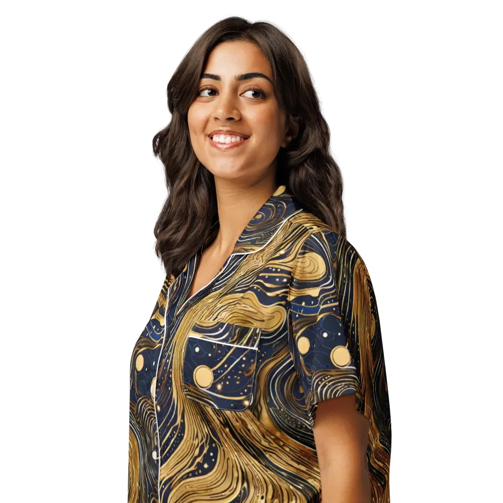 Midnight Aurum on Women's Short Sleeve Pajama Top — Left Front