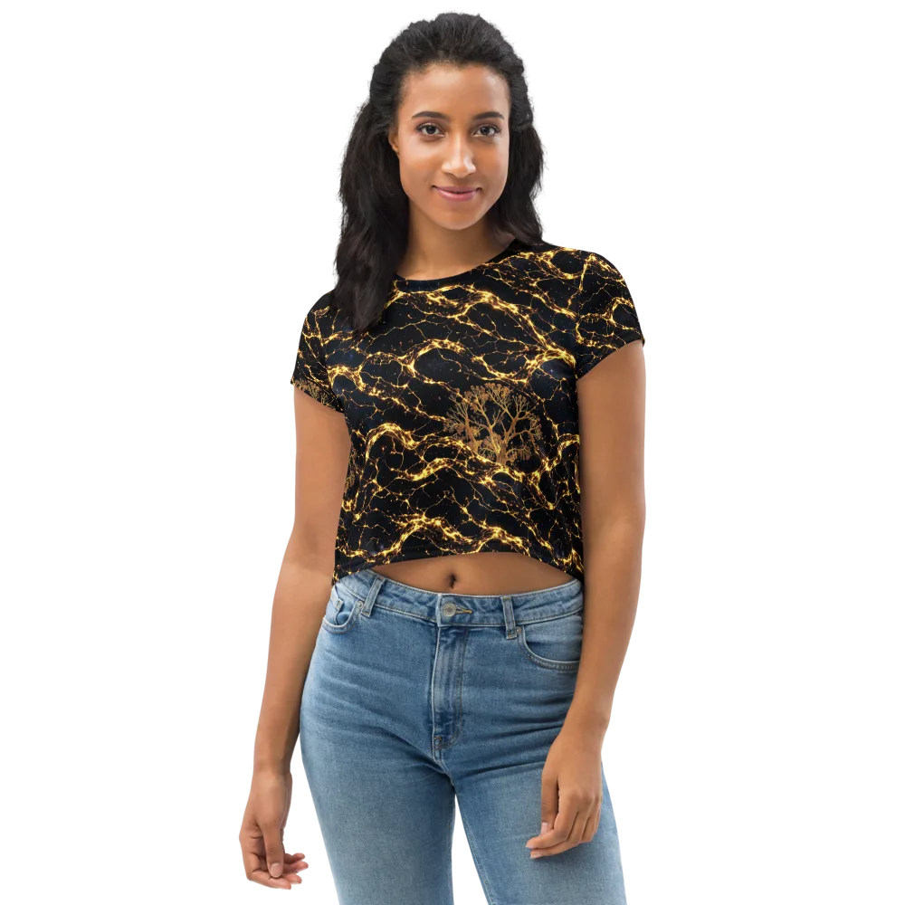 Emberwood Cosmos on Crop Tee — Front