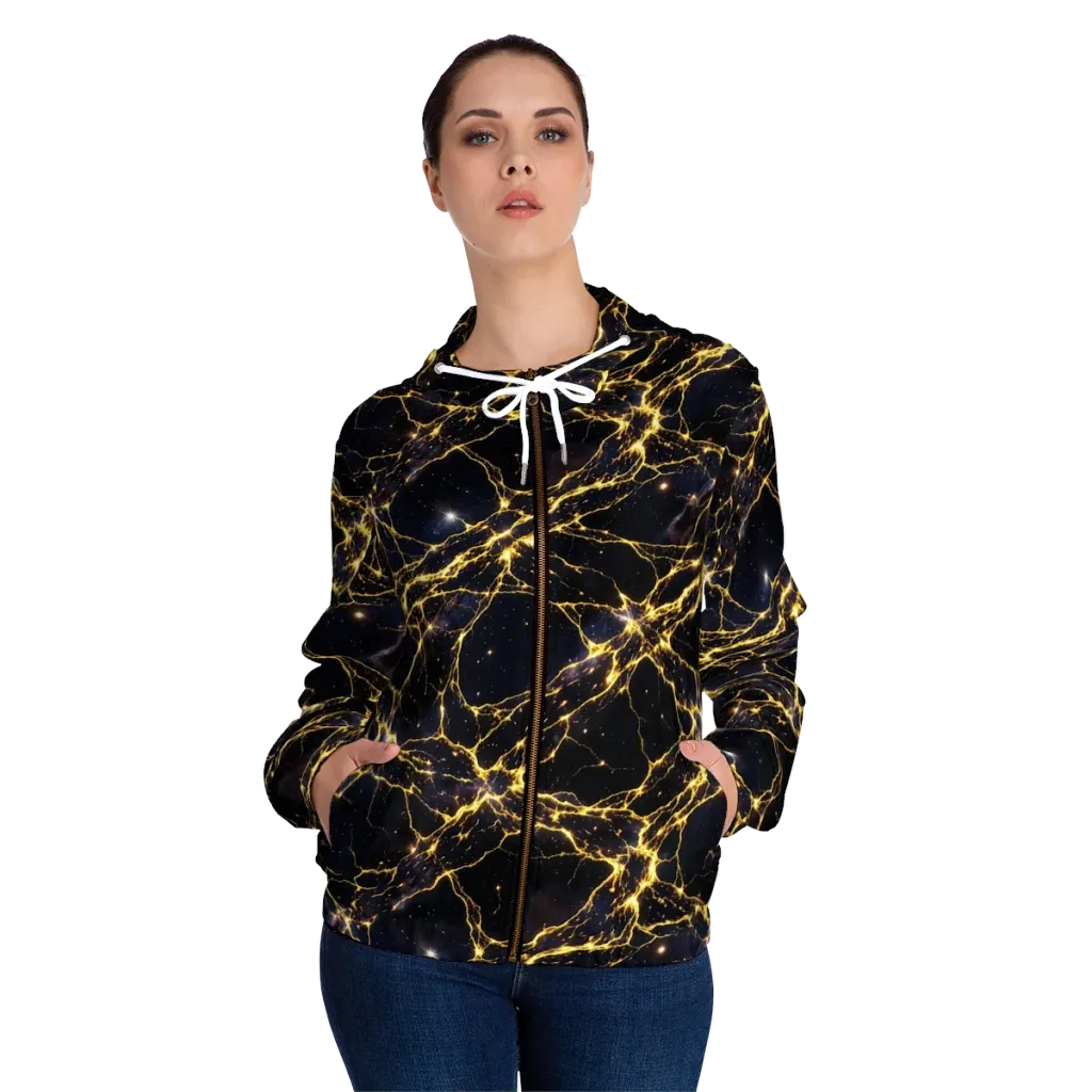 Solar Veins on Women's Full-Zip Hoodie — Front On Person