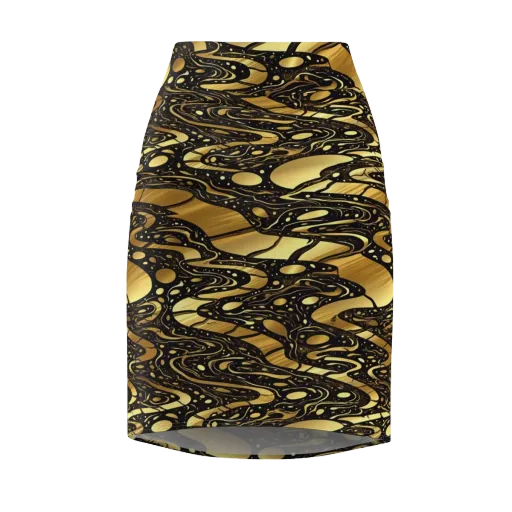 Gilded Vortex on a Pencil Skirt