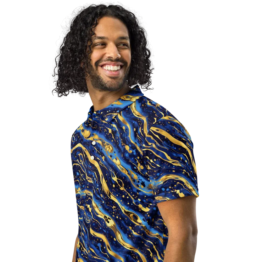 Gilded Tide on Men's Slim Fit Polo Shirt — Left Front