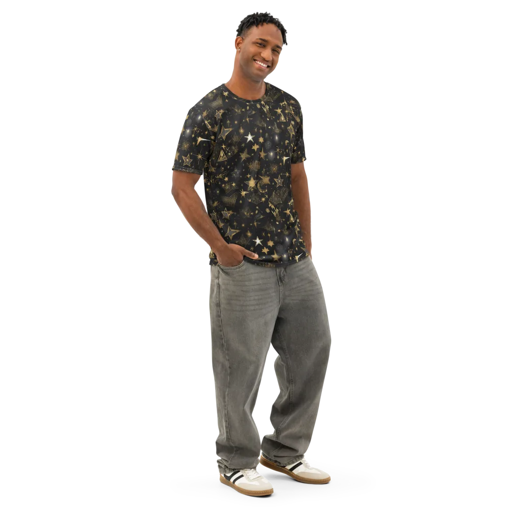 Gilded Stardust on Men's Cotton Crew Neck T-Shirt — Right Front