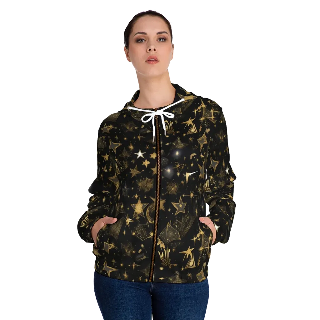 Gilded Stardust on Women's Full-Zip Hoodie — Front On Person