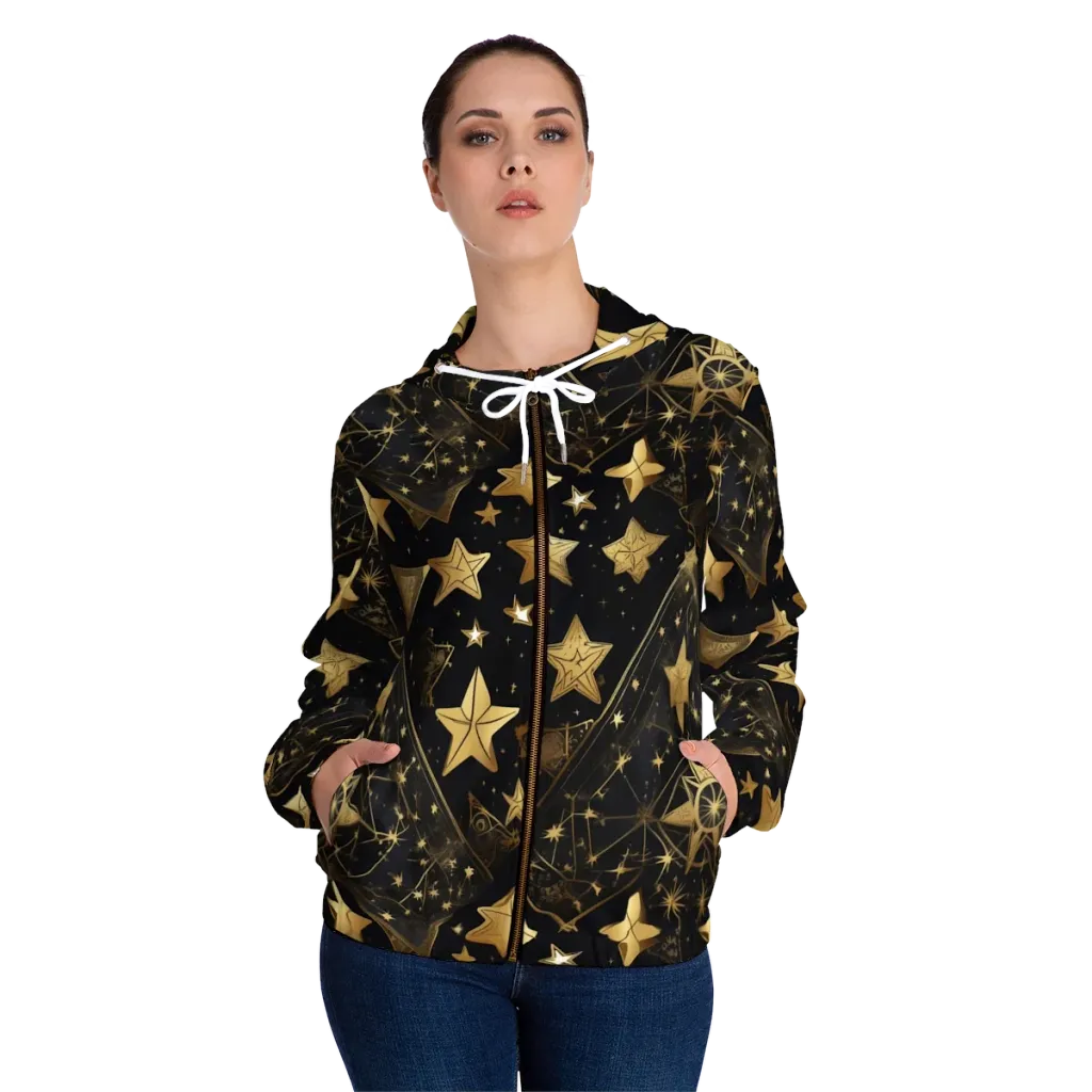Gilded Constellation on Women's Full-Zip Hoodie — Front On Person