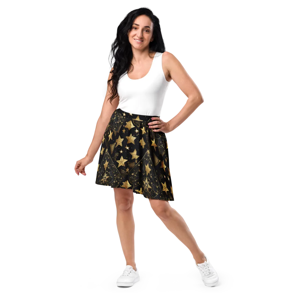 Gilded Constellation on Skater Skirt — Front