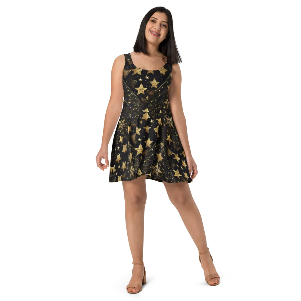 Gilded Constellation on Skater Dress — Front