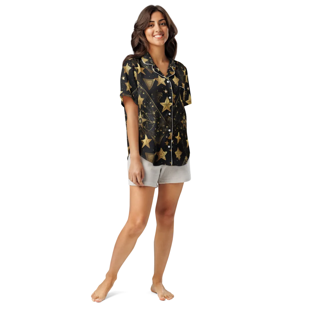 Gilded Constellation on Women's Short Sleeve Pajama Top — Front