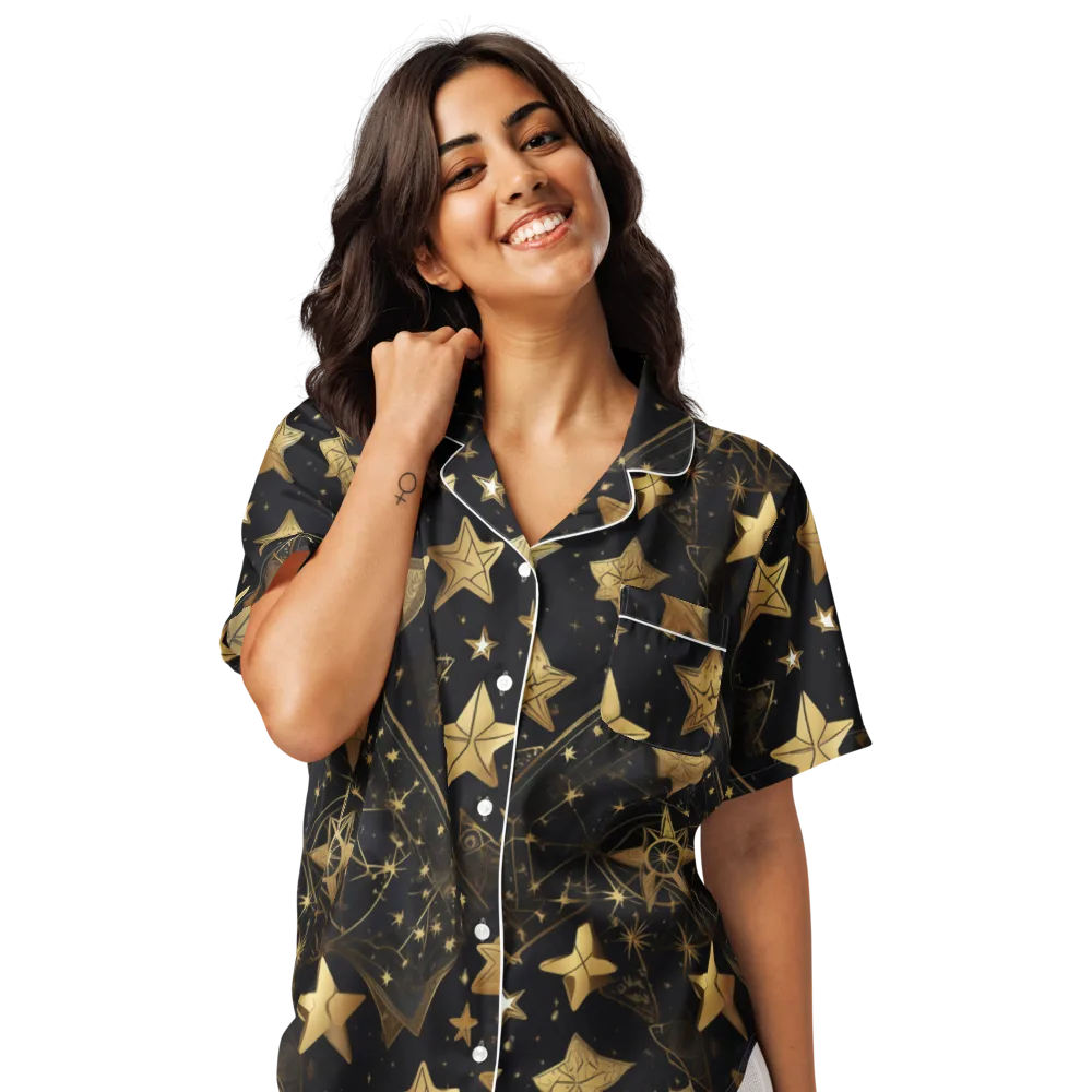 Gilded Constellation on Women's Short Sleeve Pajama Top — Front