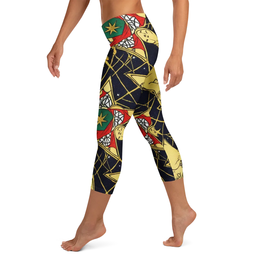 Midnight Starlets on Capri Leggings — Left
